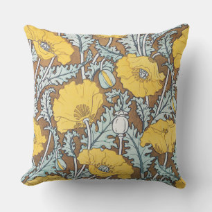 poppy art illustration yellow flower outdoor pillow