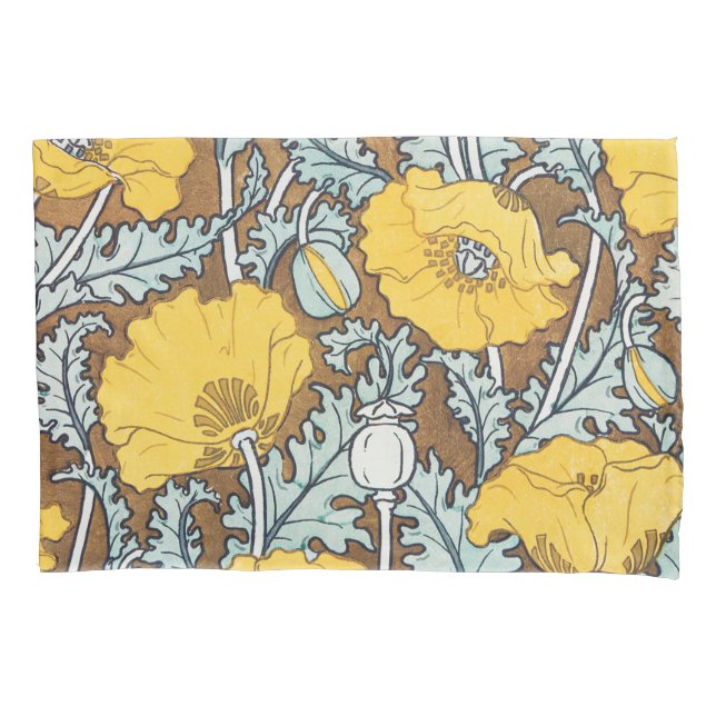 poppy art illustration yellow flower pillowcase (Front)