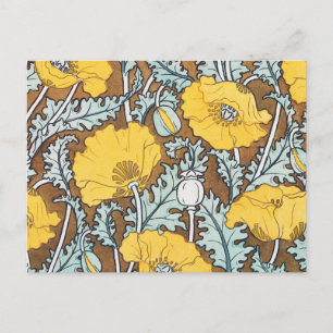 poppy art illustration yellow flower postcard
