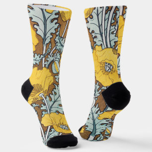 poppy art illustration yellow flower socks