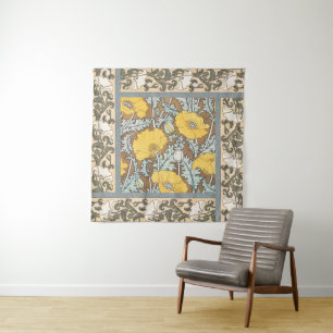 poppy art illustration yellow flower tapestry