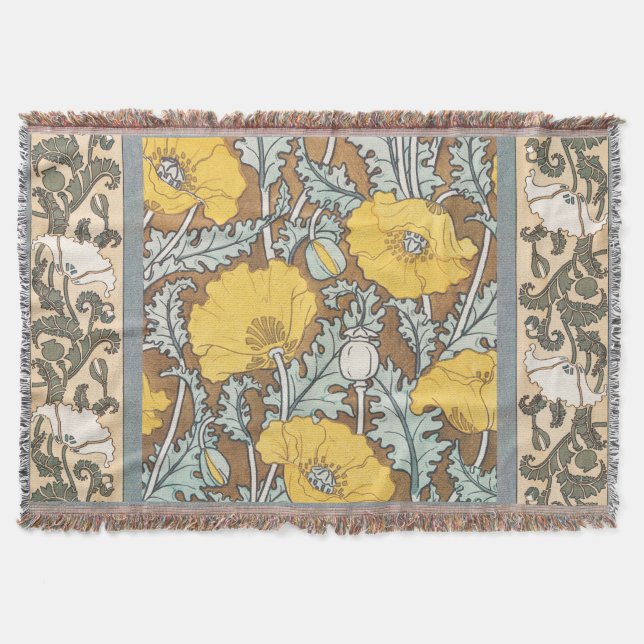 poppy art illustration yellow flower throw blanket (Front)