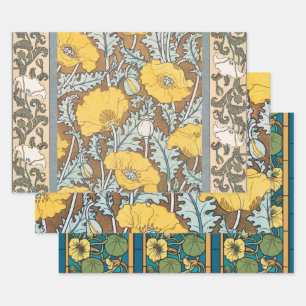 poppy art illustration yellow flower wrapping paper sheet