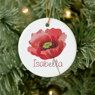 Poppy AUGUST Birthday Red Poppies Birth Flower Ceramic Ornament