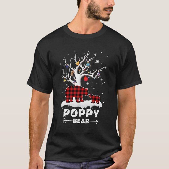 Poppy Bear Pajama Red Plaid Buffalo Family Gift Fo T-Shirt (Front)