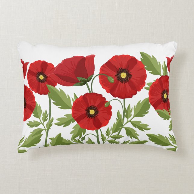 Poppy blooming joyful Summer Flowers Accent Pillow (Front)