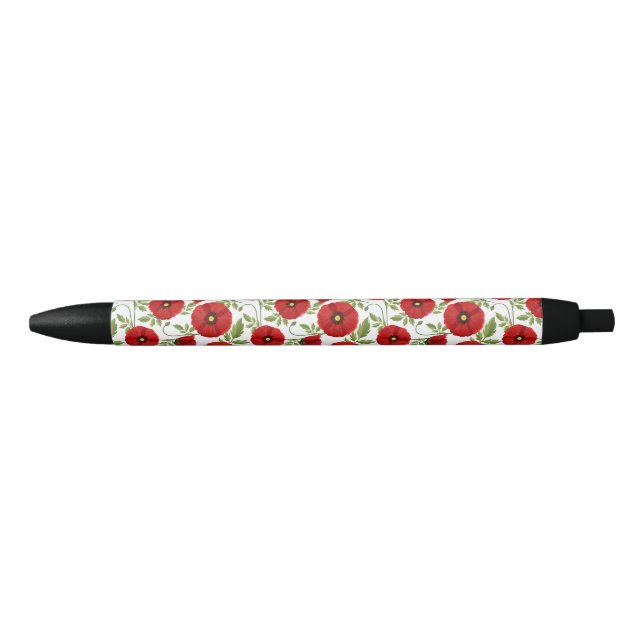 Poppy blooming joyful Summer Flowers Black Ink Pen (Front)