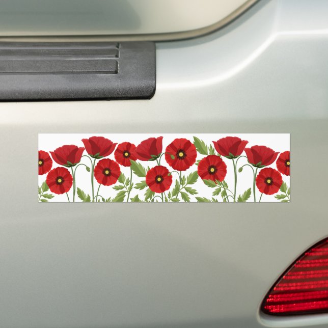 Poppy blooming joyful Summer Flowers Bumper Sticker (On Car)