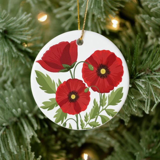Poppy blooming joyful Summer Flowers Ceramic Ornament (Tree)