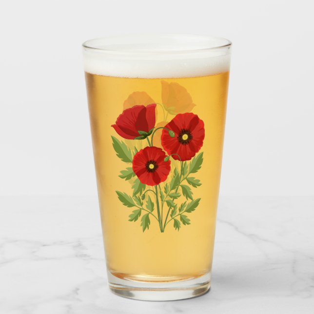 Poppy blooming joyful Summer Flowers Glass (Front Filled)