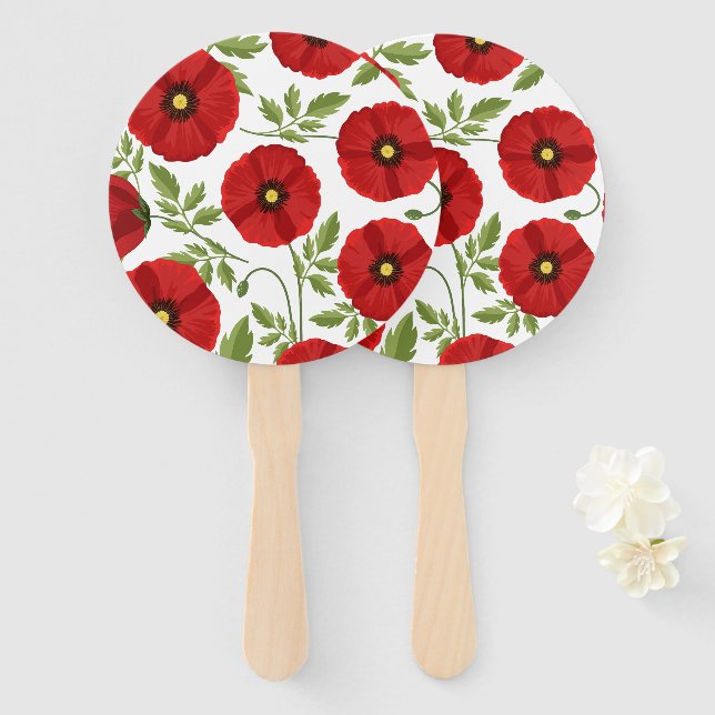 Poppy blooming joyful Summer Flowers Hand Fan (Front and Back)