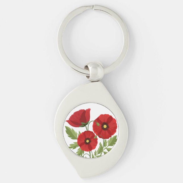 Poppy blooming joyful Summer Flowers Keychain (Front)