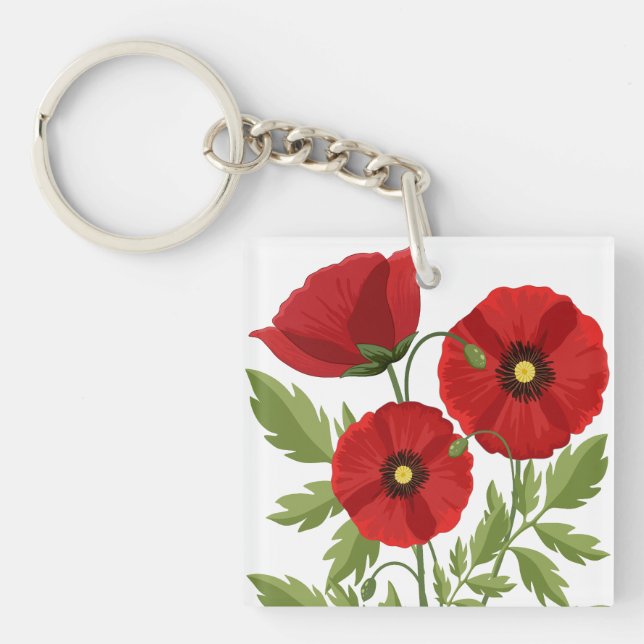Poppy blooming joyful Summer Flowers Keychain (Front)