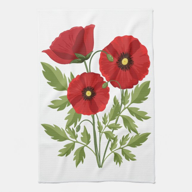 Poppy blooming joyful Summer Flowers Kitchen Towel (Vertical)
