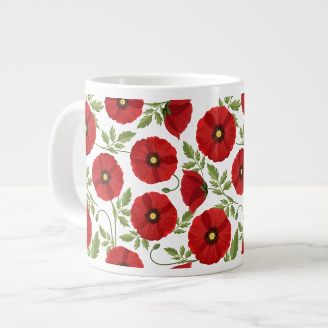 Poppy blooming joyful Summer Flowers Large Coffee Mug (Front Left)
