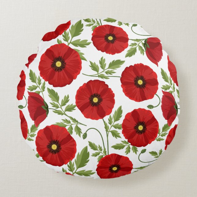 Poppy blooming joyful Summer Flowers Round Pillow (Front)