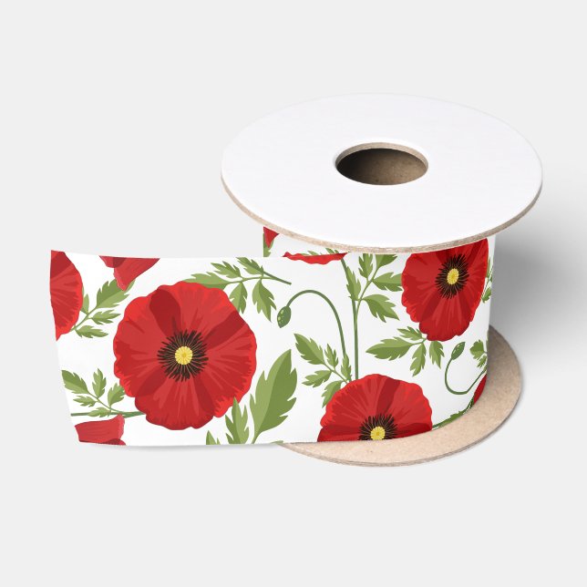 Poppy blooming joyful Summer Flowers Satin Ribbon (Spool)