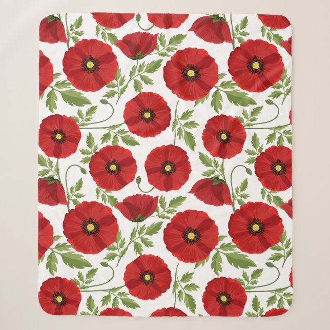 Poppy blooming joyful Summer Flowers Sherpa Blanket (Front)
