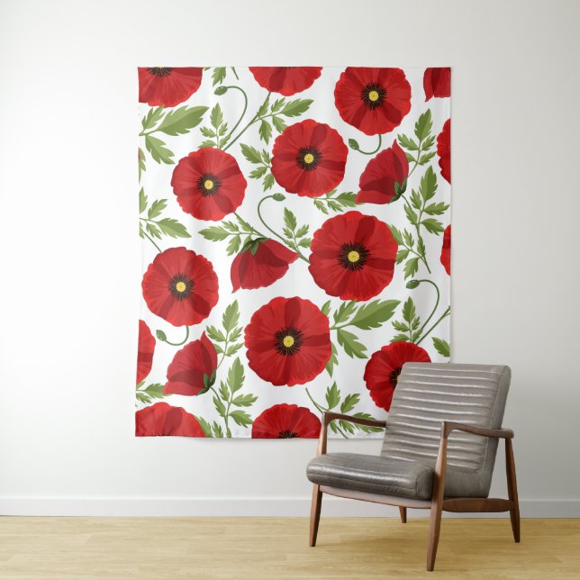 Poppy blooming joyful Summer Flowers Tapestry (In Situ)