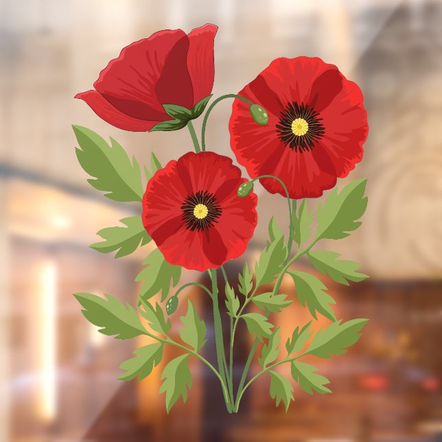Poppy blooming joyful Summer Flowers Window Cling (Sheet 2)