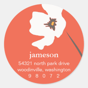 Poppy Blossom Round Address Label