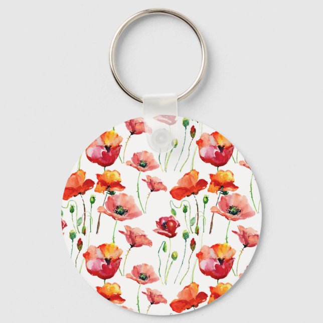Poppy Blossom: Simple Seamless Background. Keychain (Front)