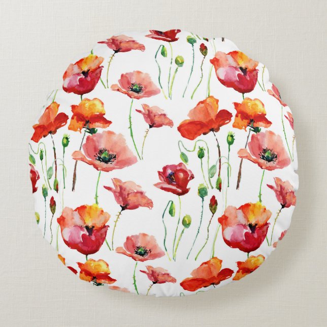 Poppy Blossom: Simple Seamless Background. Round Pillow (Front)