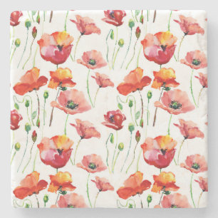 Poppy Blossom: Simple Seamless Background. Stone Coaster