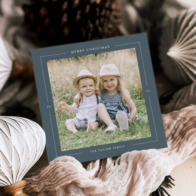 POPPY Blue Photo Unique Modern Merry Christmas Holiday Card (POPPY Blue Photo Unique Modern Merry Christmas Holiday Card)