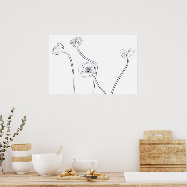 Poppy Botanical LIne Art Poster (Kitchen)