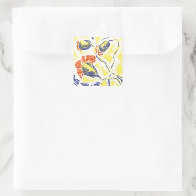 Poppy Burst Buds original art Square Sticker (Bag)