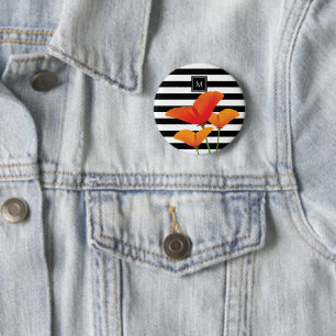 Poppy Chic Black Stripes Monogram 2 Inch Round Button