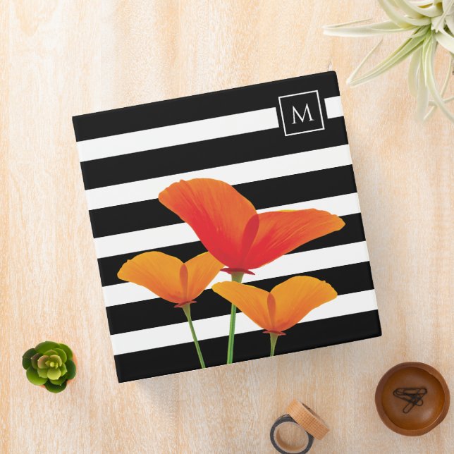 Poppy Chic Black Stripes Monogram Binder (In Situ)