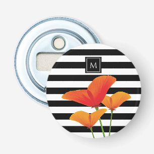 Poppy Chic Black Stripes Monogram Bottle Opener