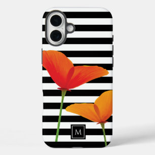 Poppy Chic Black Stripes Monogram iPhone 16 Plus Case