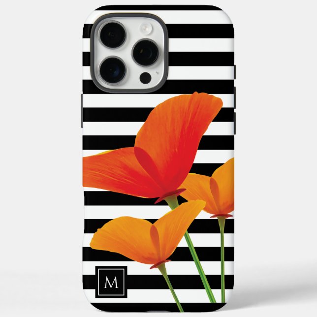 Poppy Chic Black Stripes Monogram Case-Mate iPhone Case (Back)