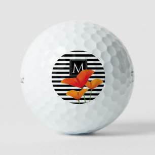Poppy Chic Black Stripes Monogram Golf Balls