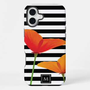 Poppy Chic Black Stripes Monogram iPhone 16 Plus Case