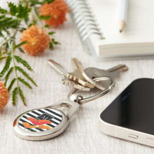 Poppy Chic Black Stripes Monogram Keychain