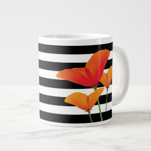 Poppy Chic Black Stripes Monogram Large Coffee Mug
