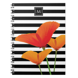 Poppy Chic Black Stripes Monogram Notebook