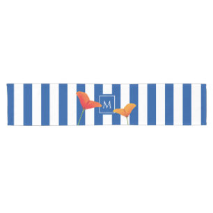 Poppy Chic Blue Stripes Monogram Short Table Runner