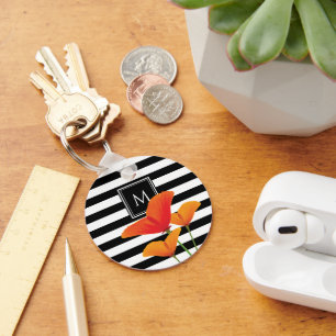 Poppy Chic Stripes Monogram Keychain