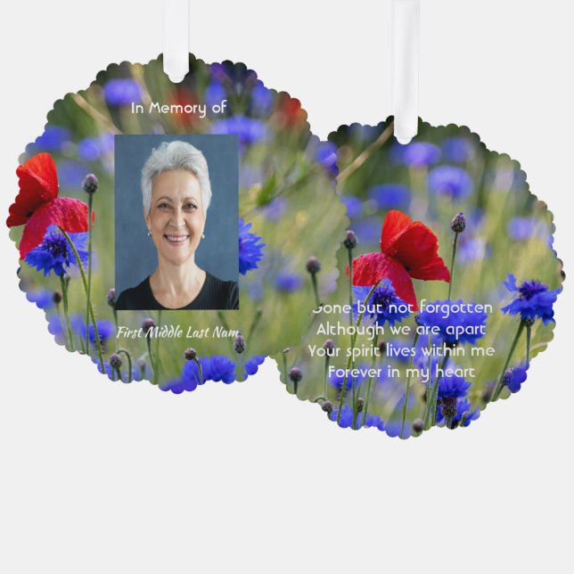 Poppy Cornflower Meadow Memorial Pocket Keepsake Ornament Card (Front/Back)