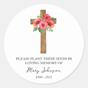 Poppy Cross Memorial Funeral Seed Packet Classic Round Sticker