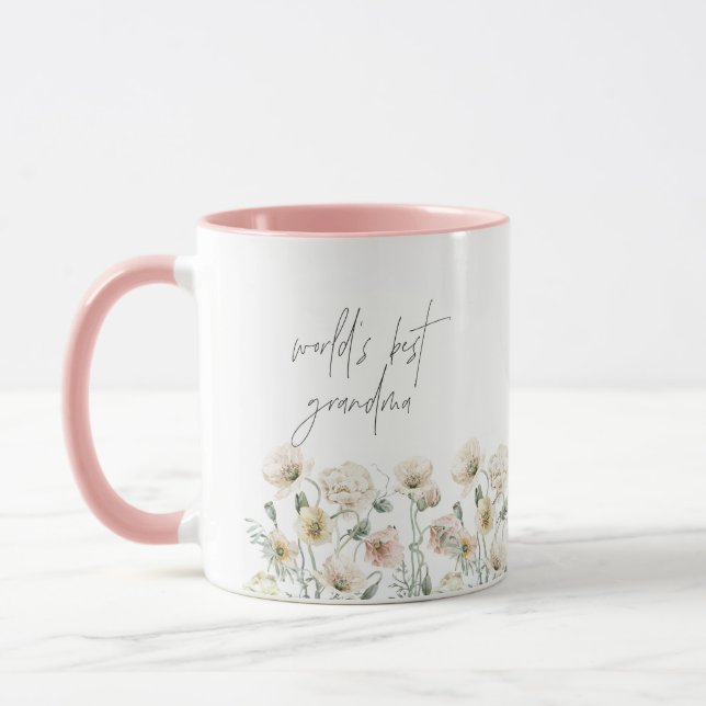 POPPY Cute Pastel Wildflower World's Best Grandma Mug (Left)
