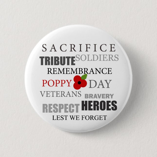 Poppy day words - Badge 2 Inch Round Button (Front)