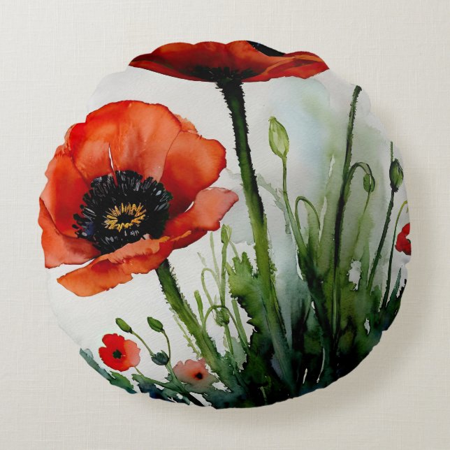Poppy Dreams Round Pillow (Front)