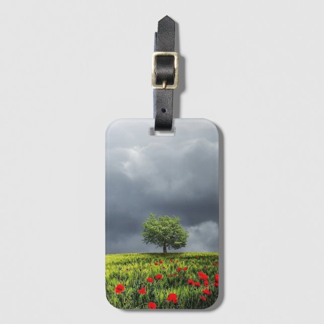 Poppy Field and Cloudy Sky Luggage Tag (Front Vertical)