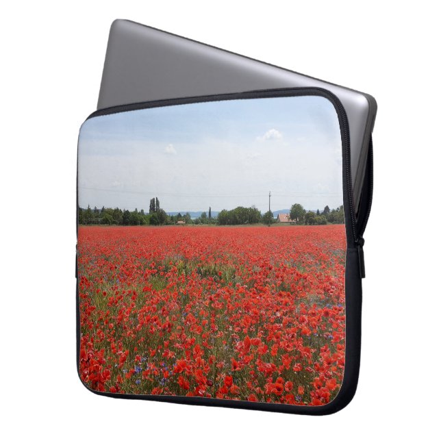 Poppy field at hand laptop sleeve (Front Left)
